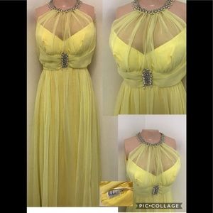 VTG Mike Benet yellow halter beaded gown dress